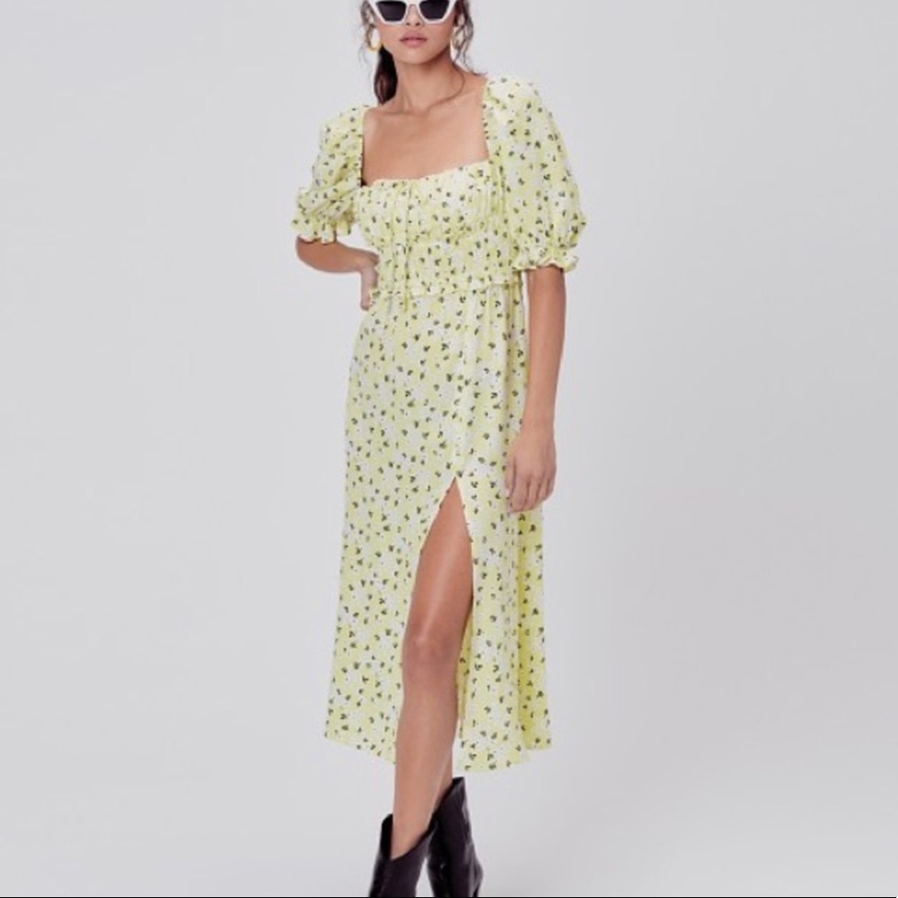 For Love and Lemons Chrysanthemum Midi Dress in Lemonade Sz XS EUC